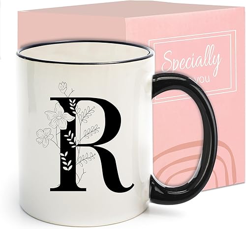 Miniatura 17 de Tazas de café de cerámica con monograma, taza de bebida inicial de 11 onzas con caja de regalo, regalos únicos de cumpleaños para el día de San