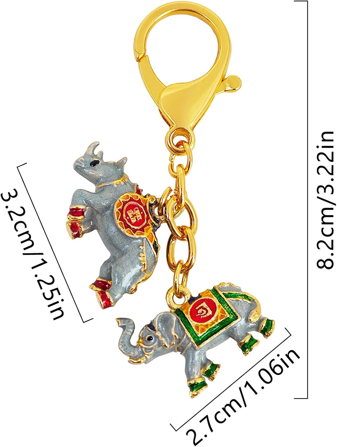 2026 Feng Shui Active Rhinoceros And Elephant Keychain Bring Good Luck Chinese Art w5748