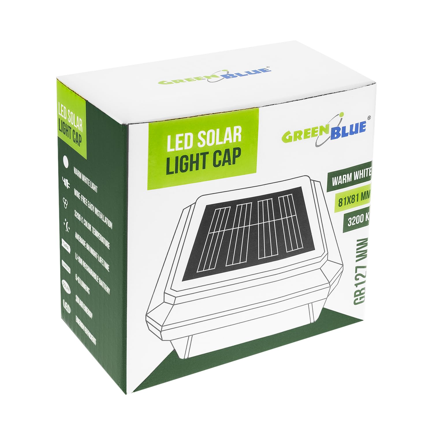 Green Blue lampa solarna LED na słupki z czujnikiem zmierzchu, ciepła biel 3200 K, dach kopułowy, montaż bezprzewodowy, nie wymaga certyfikatu efektywności energetycznej (4)