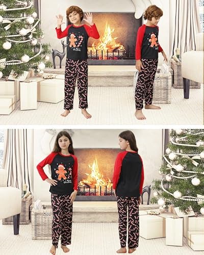 Weihnachts Schlafanzug Familie, Weihnachtspyjama Familie Set Lebkuchenmann kuschelig, Lustig Weihnachten Pyjama Familie Set Zuckerstangen Pyjama Hose, Cute Weihnachtsschlafanzüge Junge/Mädchen-14T