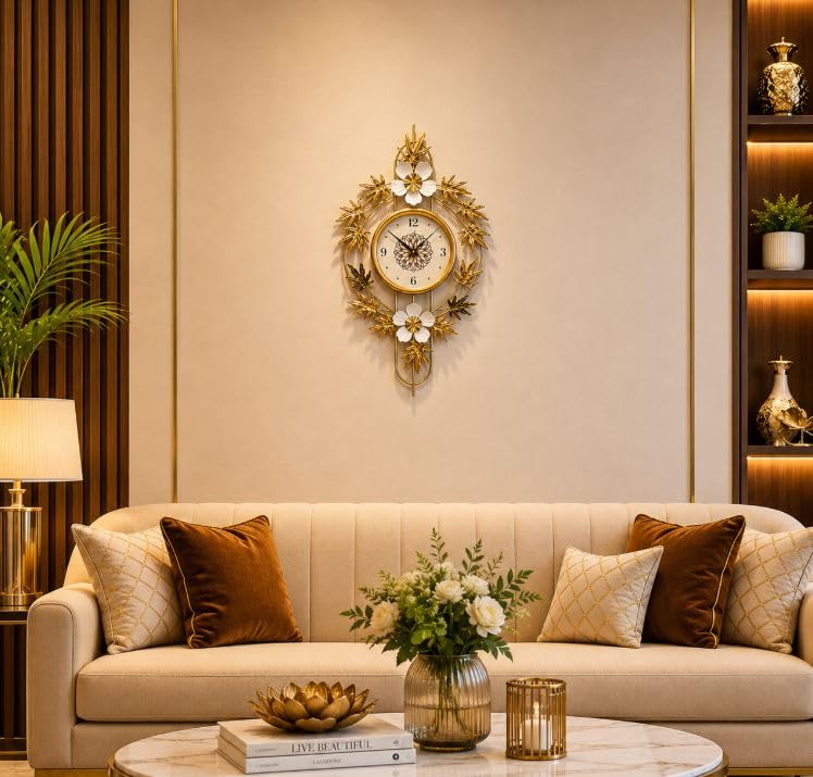 Image of Large Modern Wall Clock for Living Room,Decorative Silent Battery Operated Wall Clock with Metal Wall Art for Kitchen /Bedroom /Entryway /Office Decor (MO-11)