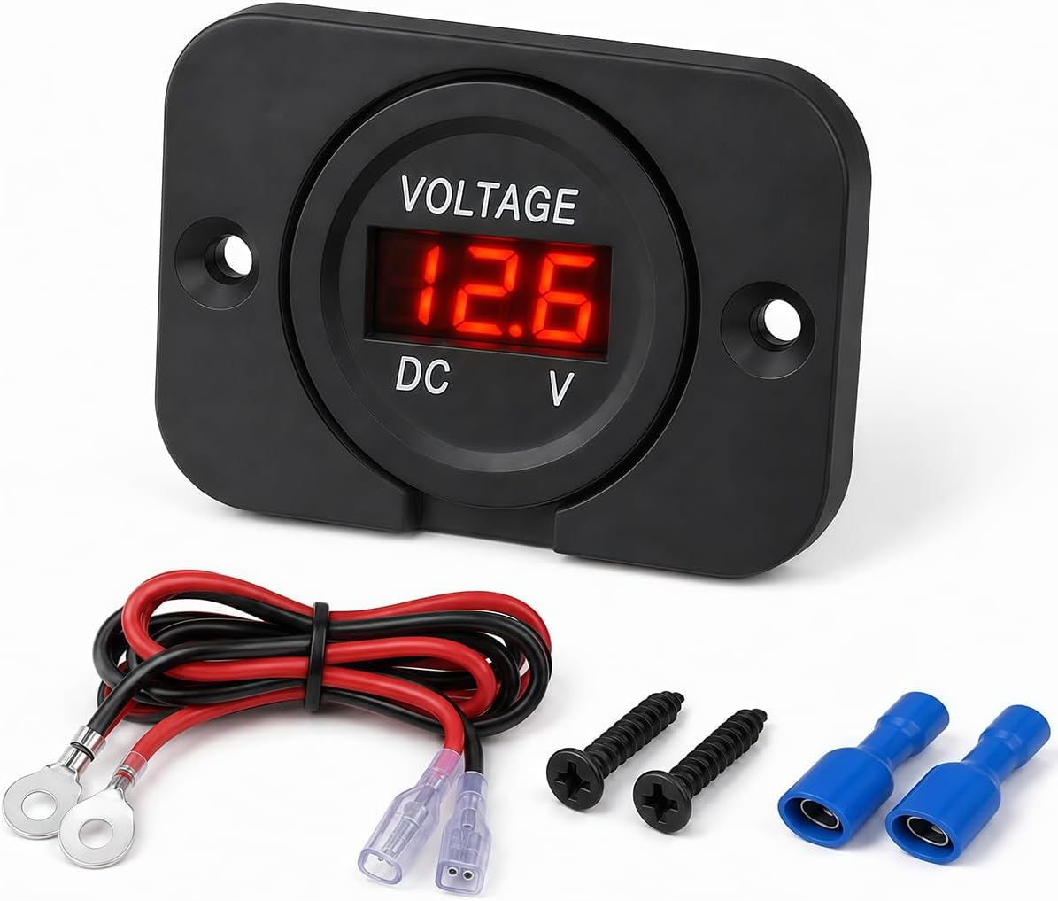 Battery Voltage Gauge, 12V 24V DC LED Digital Voltmeter with Touch Switch, Waterproof Battery Monitor Volt Meter for Car RV Motorcycle Marine Boat, Car Accessories (Red)
