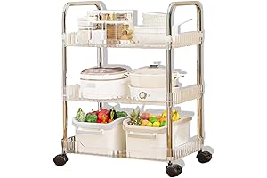 3 Tier Clear Utility Rolling Storage Cart for Kitchen Bathroom Office