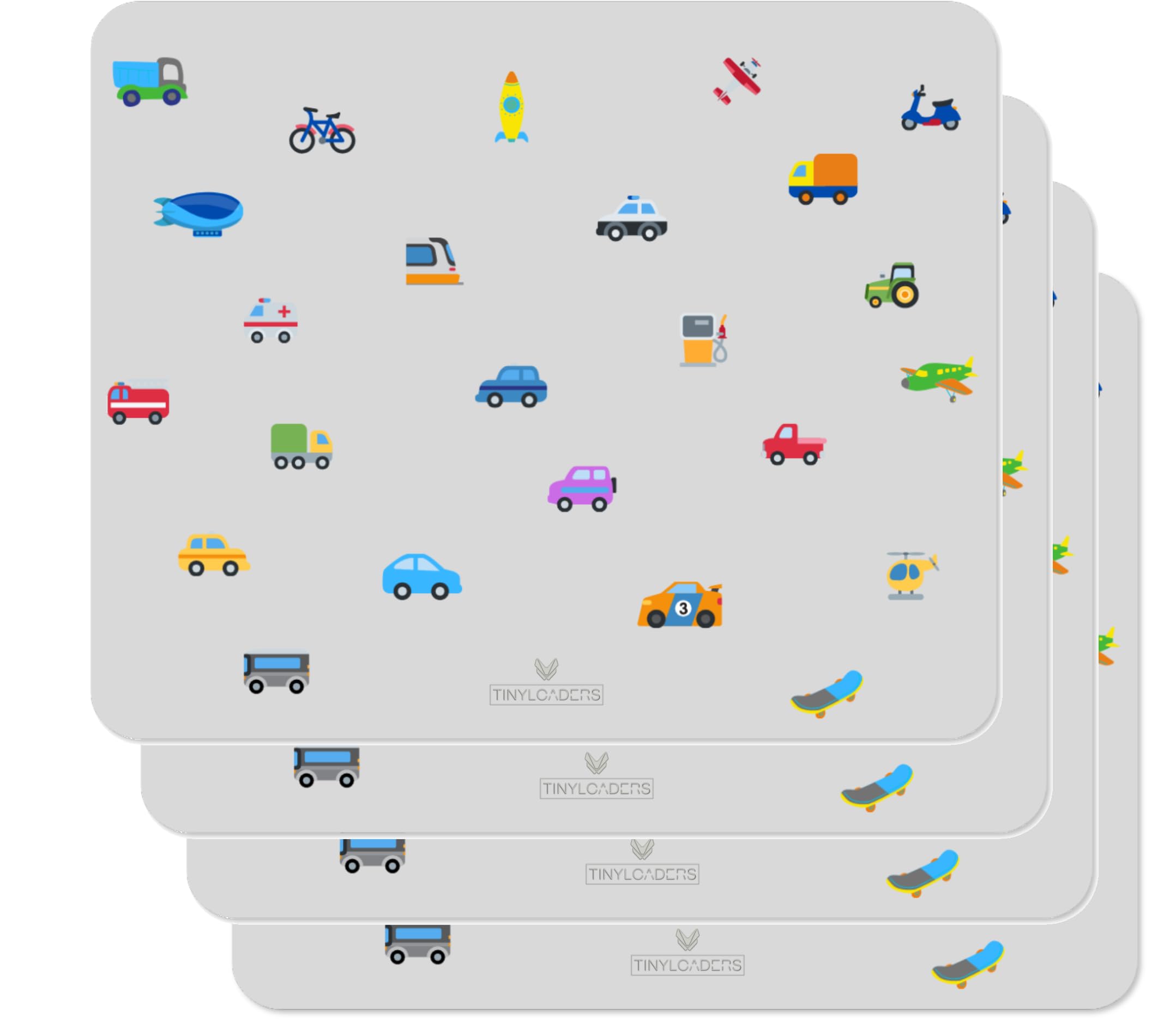 Lot de 4 sets de table, sets de table, sets de table, dans de nombreuses couleurs et motifs, sans BPA, 43 x 34 cm, Vehicles