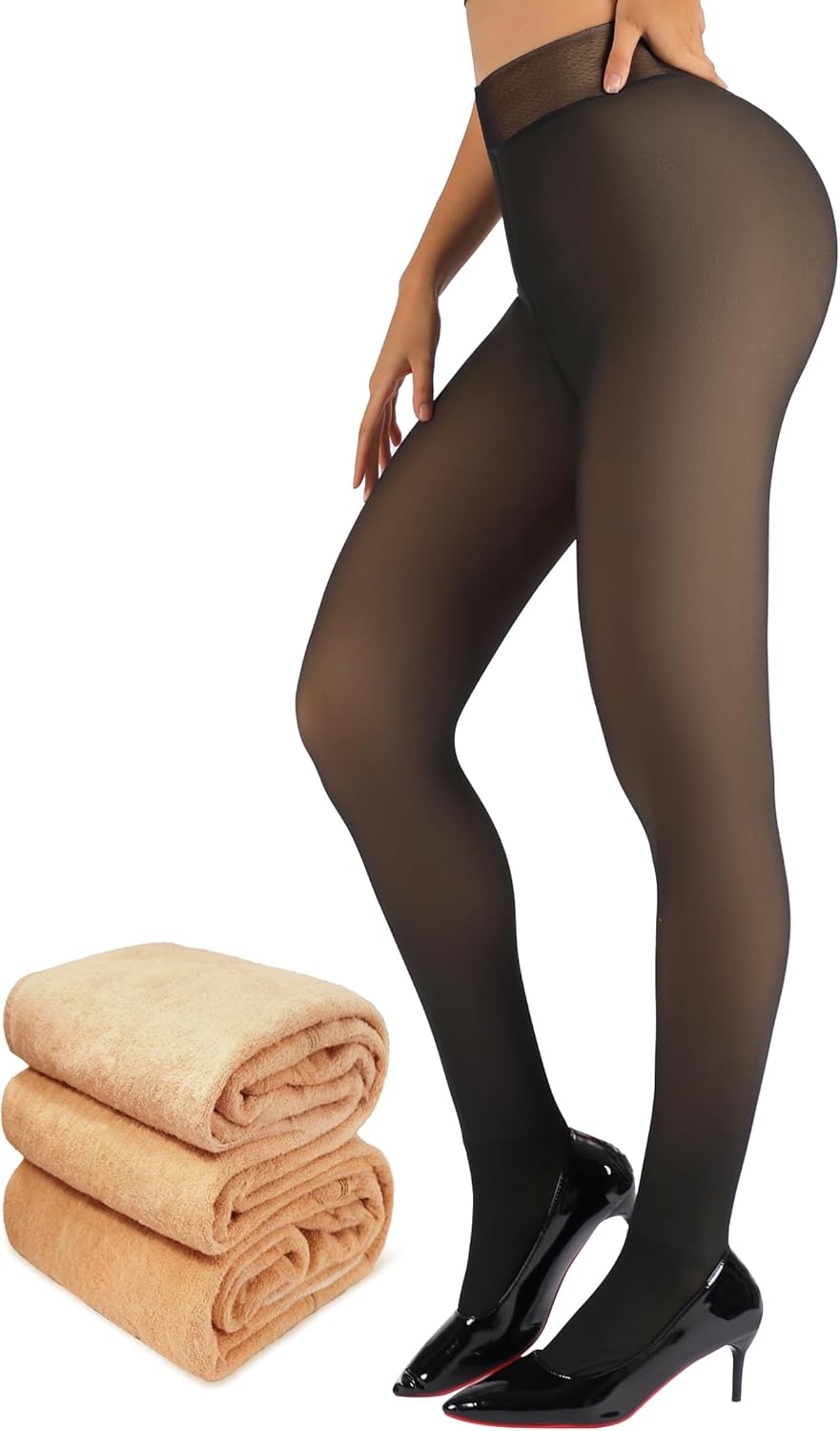 DORALLURE Fleece Lined Tights Women, Skin Colored Winter Thermal Leggings Fake Translucent Warm Pantyhose