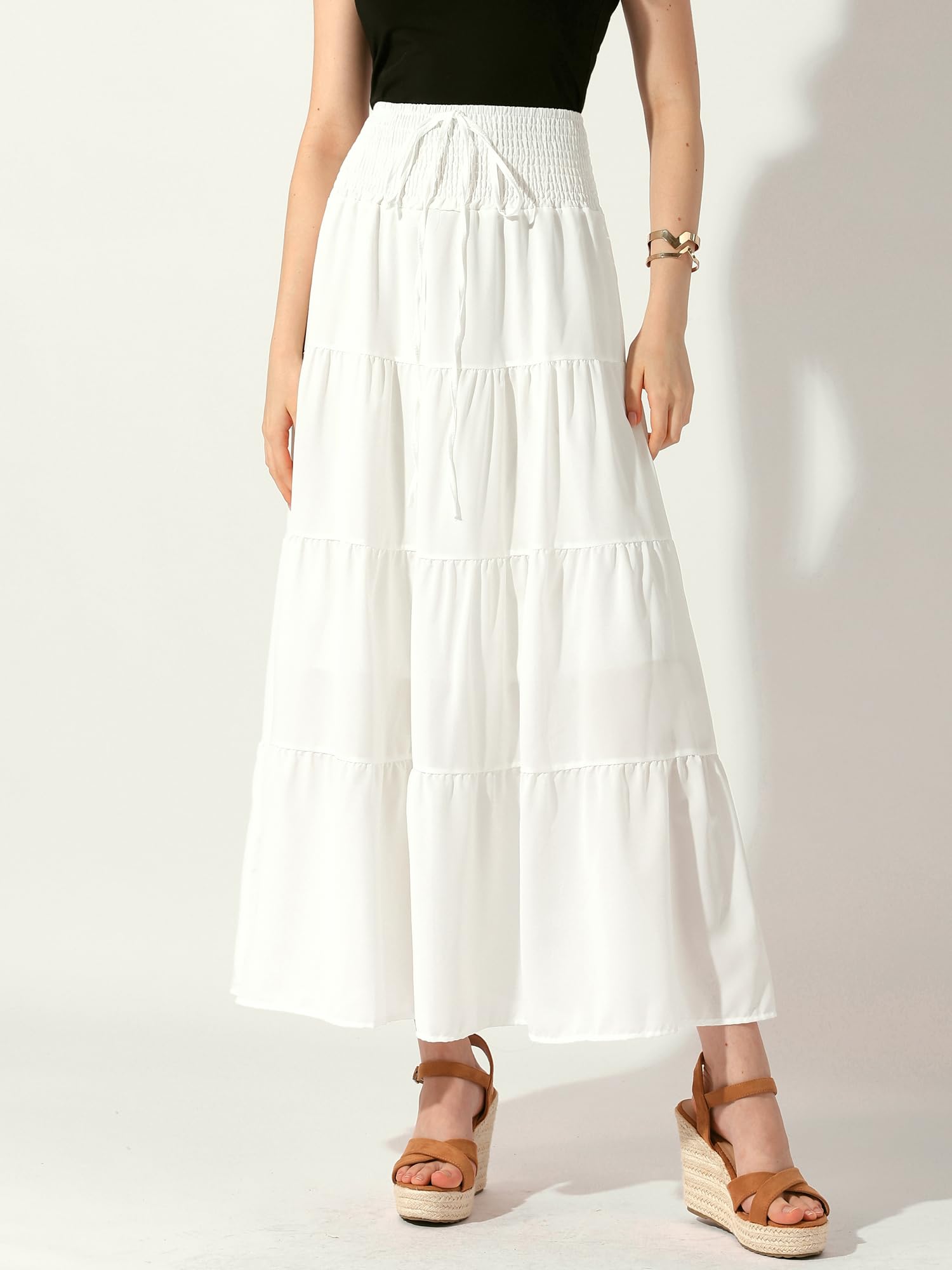 Allegra K Donna Gonna Maxi A-Line a Vita Elastica a Strati Boho Estate