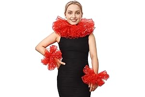 Renaissance Victorian Ruffle Collar and Pink Tulle Wrist Cuffs Set