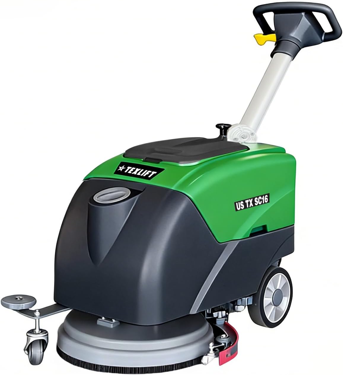 Walk-Behind Commercial Floor Scrubber Machine, 16″ Cleaning Width, Battery Powered Scrubber Dryer with 9 Gal Tank for Warehouse, Retail & Facility Cleaning (US-TX-SC16)