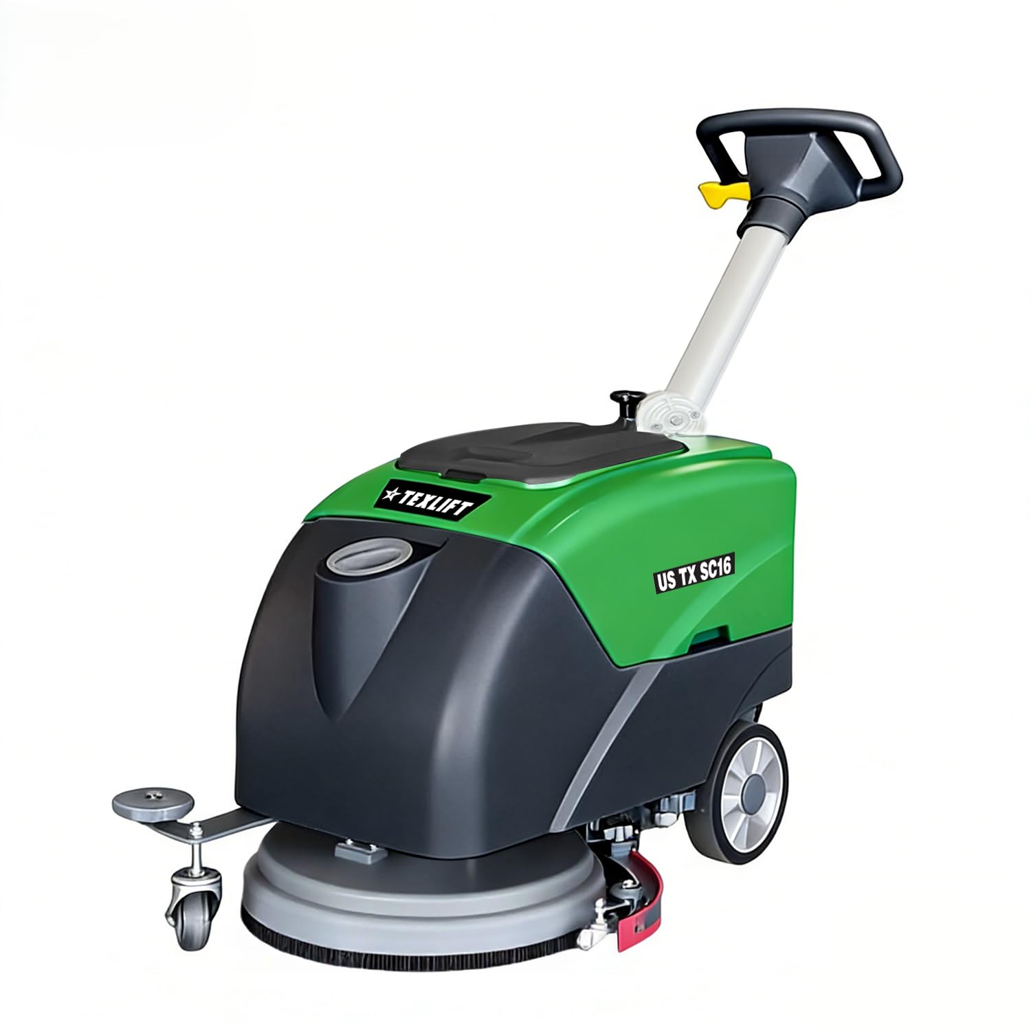 Walk-Behind Commercial Floor Scrubber Machine, 16″ Cleaning Width, Battery Powered Scrubber Dryer with 9 Gal Tank for Warehouse, Retail & Facility