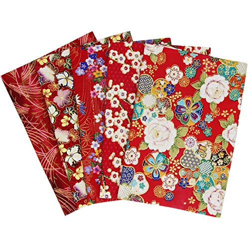 aufodara 5 pièces 50 x 50 cm Tissus Coton Style Japonais Bronzant Imprime Patchwork Couture Quilting Scrapbooking Loisir Créatifs DIY Fabric à la Main en Tissu à Coudre (Rouge)