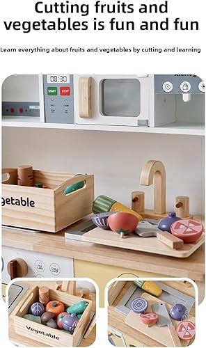 Miniatura 3 de Juguetes de cocina de madera natural, incluyendo tablas de cortar y juegos de cuchillos, aprendizaje Montessori educativo y juego de rol para niños
