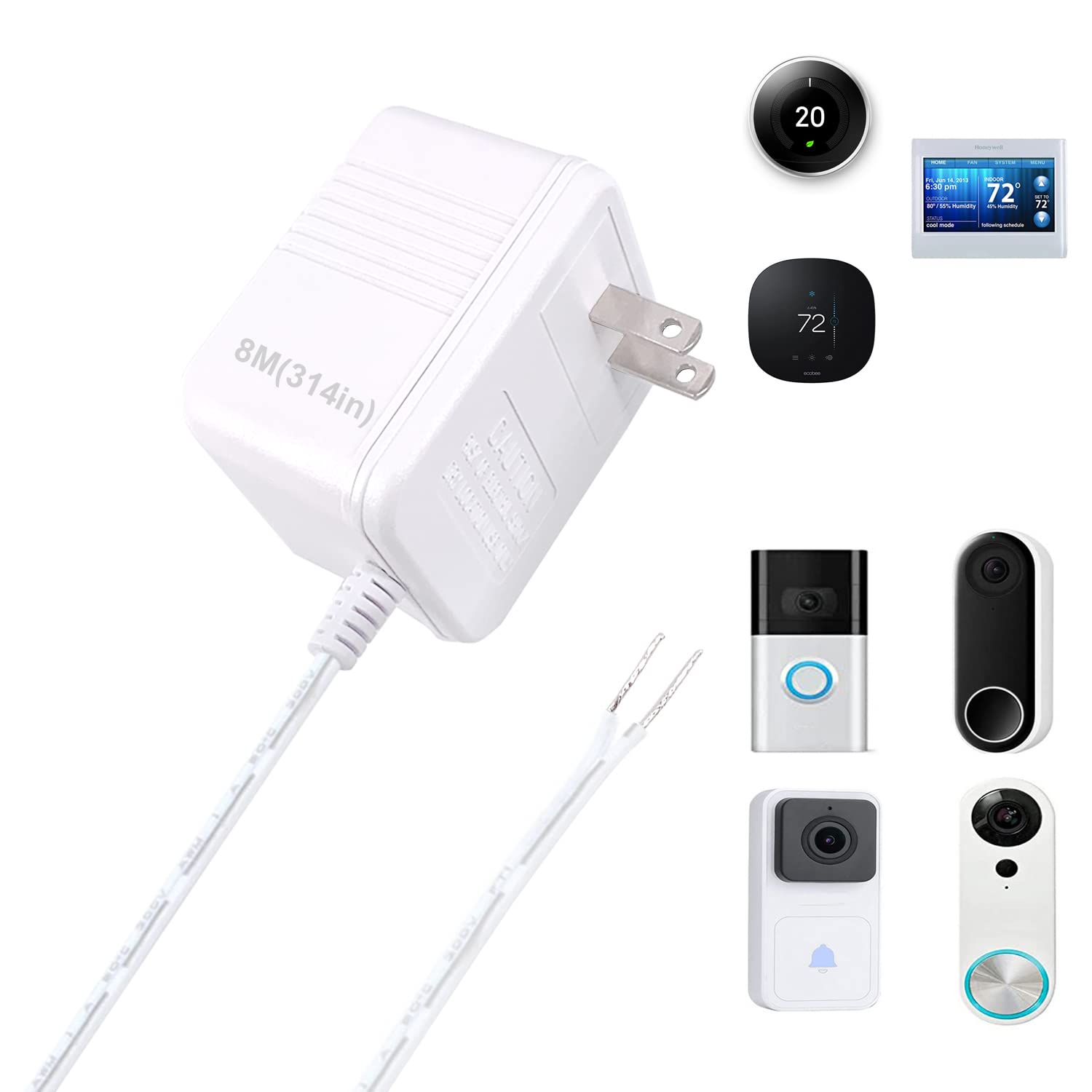 Doorbell Transformer 24V Adapter,C Wire Adapter Thermostat, 26ft(315