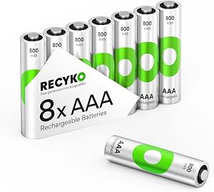 Rechargeable AAA Batteries 800mAh – Pre-Charged – Re-use 1000+ Times – Retains Power After 6 Years – Rechargeable NiMH Battery AAA – Pack of 8