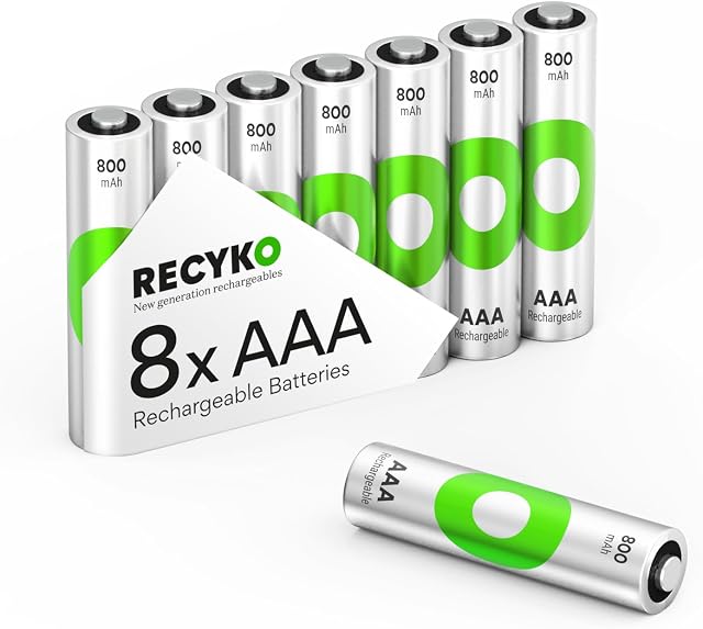 Remboursé AAA Piles 800mAh – Préchargé – Réutilisation 1000+ Heures – Contient de la puissance après 6 Années – Remboursé NiMH pile AAA – Boîte de 8