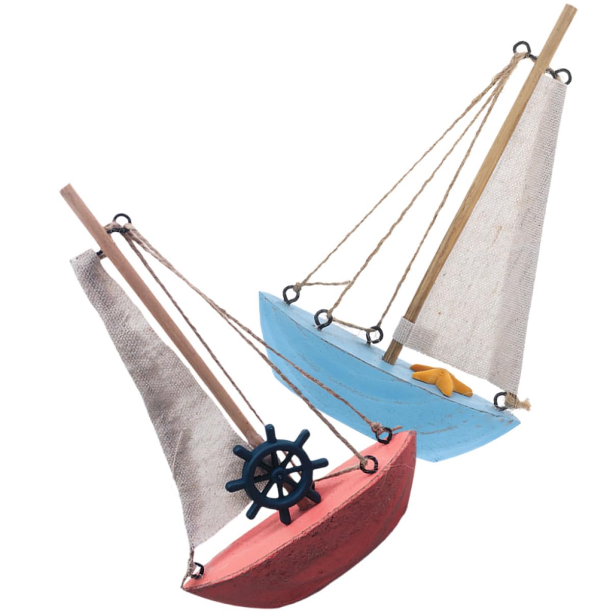 OHPHCALL 2Pcs Miniature Mediterranean Sailboat Decor Sailing Boat Models for Home Office Nautical Craft Ornament Vibrant Colors Present for Sailing Enthusiasts
