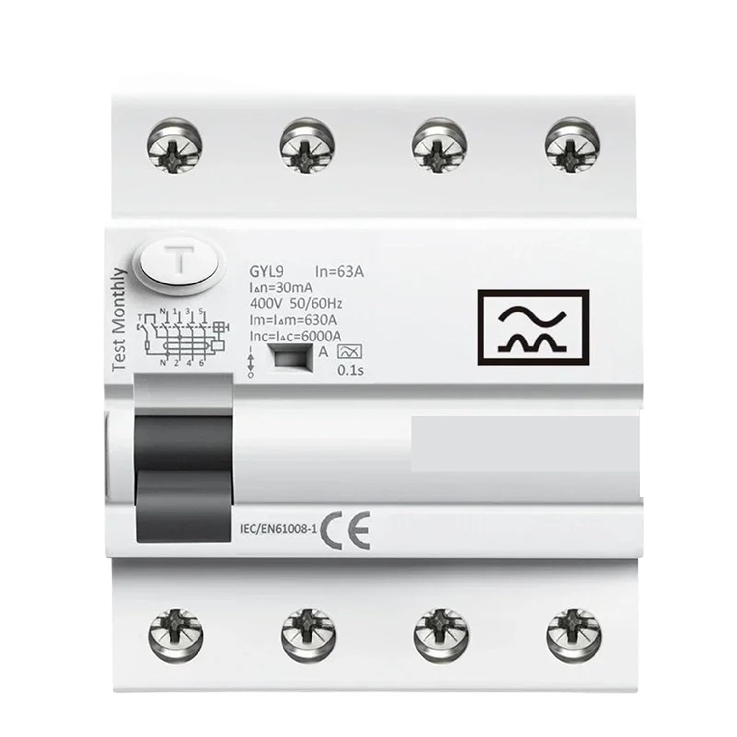 Type A RCD Magnetic Residual Current Circuit Breaker ELCB 3P+N 40A 63A RCD ELCB Detect Pulsating Residual Current(4P 63A,30mA)