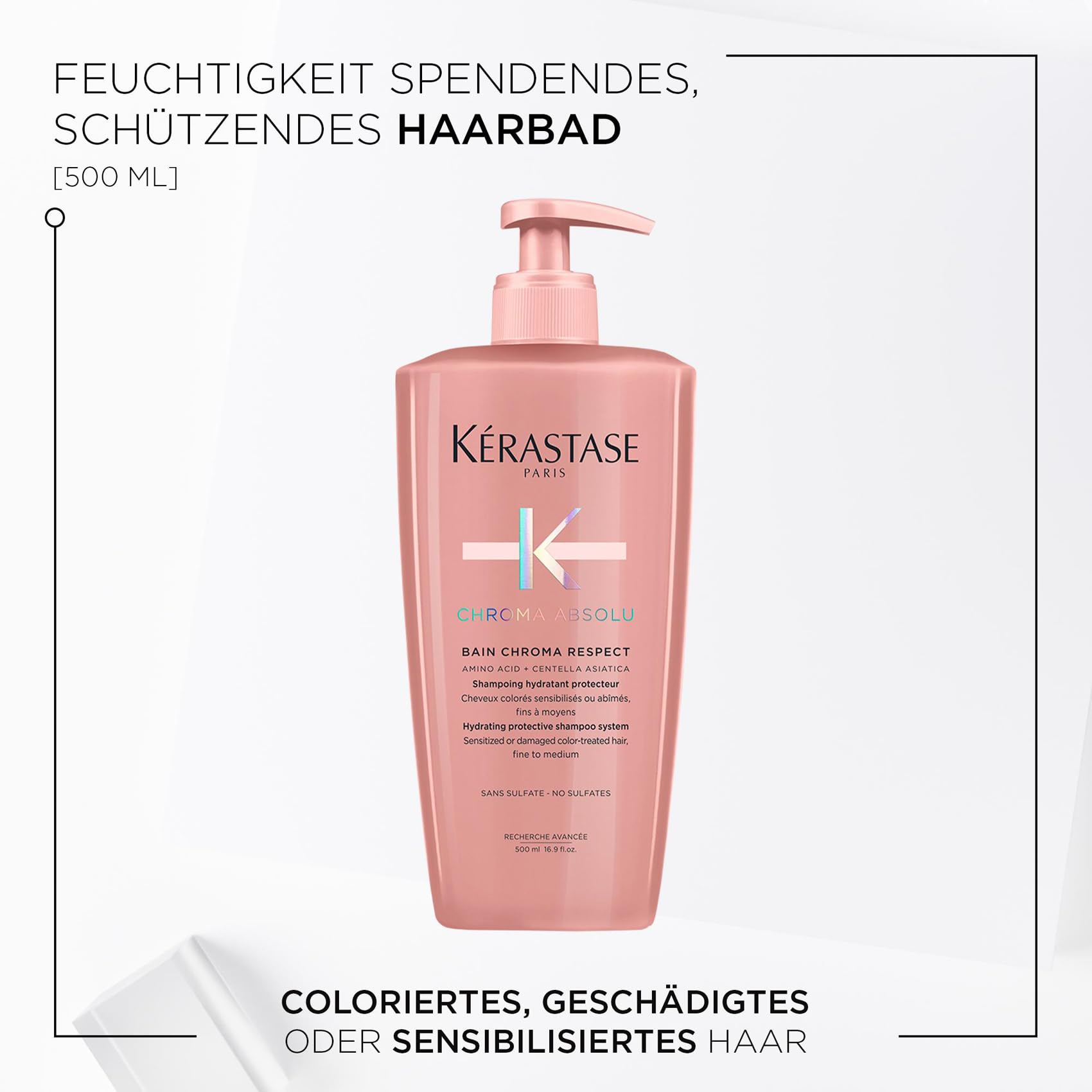 Kérastase Pflegendes Shampoo für geschädigtes und coloriertes Haar, Für mehr Glanz und Geschmeidigkeit, Bain Chroma Respect, Chroma Absolu, 500 ml