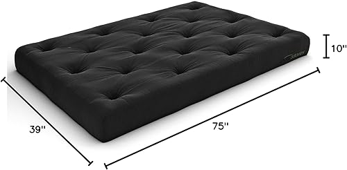 Miniatura 28 de Nirvana Futons Colchón de futón extra grueso de alta calidad de 10 pulgadas, sarga caqui, fabricado en Estados Unidos Caqui (Khaki Twill),Negro