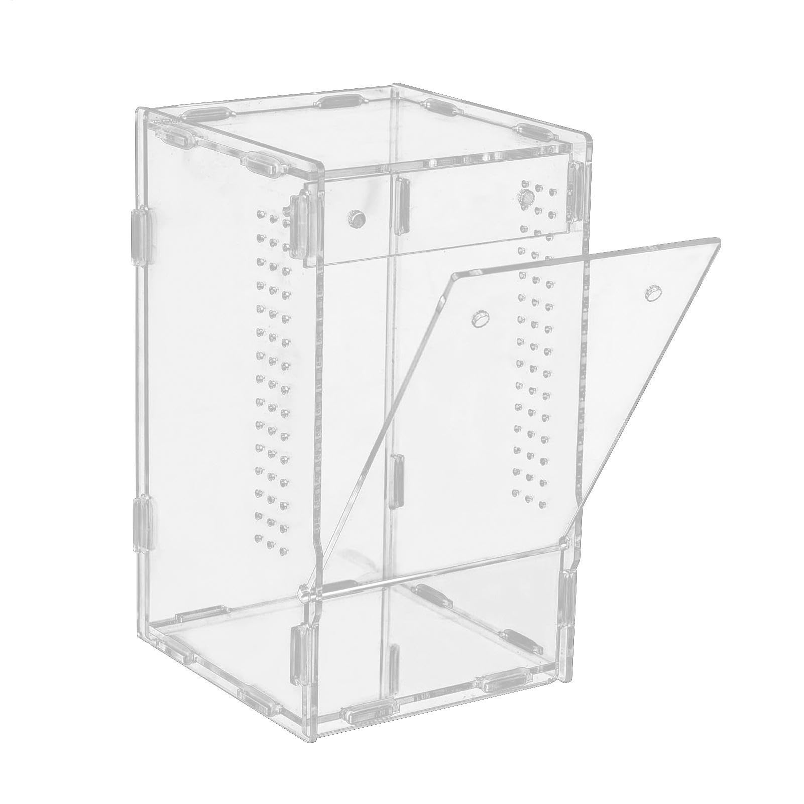 Przenośne terrarium dla gadów, otwarte, odporne na ucieczkę, 30 x 20 x 20 cm, akrylowe z otworami wentylacyjnymi, przezroczysta konstrukcja z bezpiecznym zamkiem, zbiornik na pająk do domu