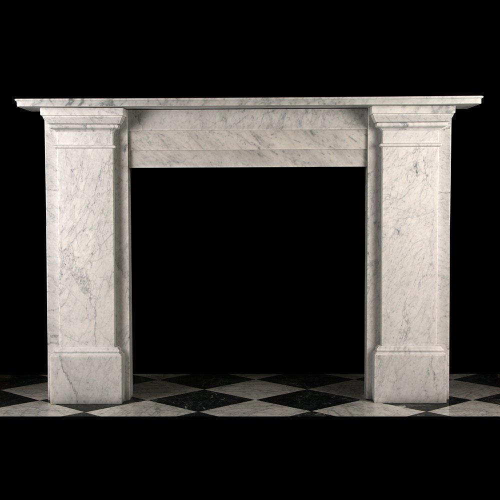 A Very Large Regency Plain Fireplace Surround Reproduction in best Quality Italian Carrara Marble, Made to Measure.