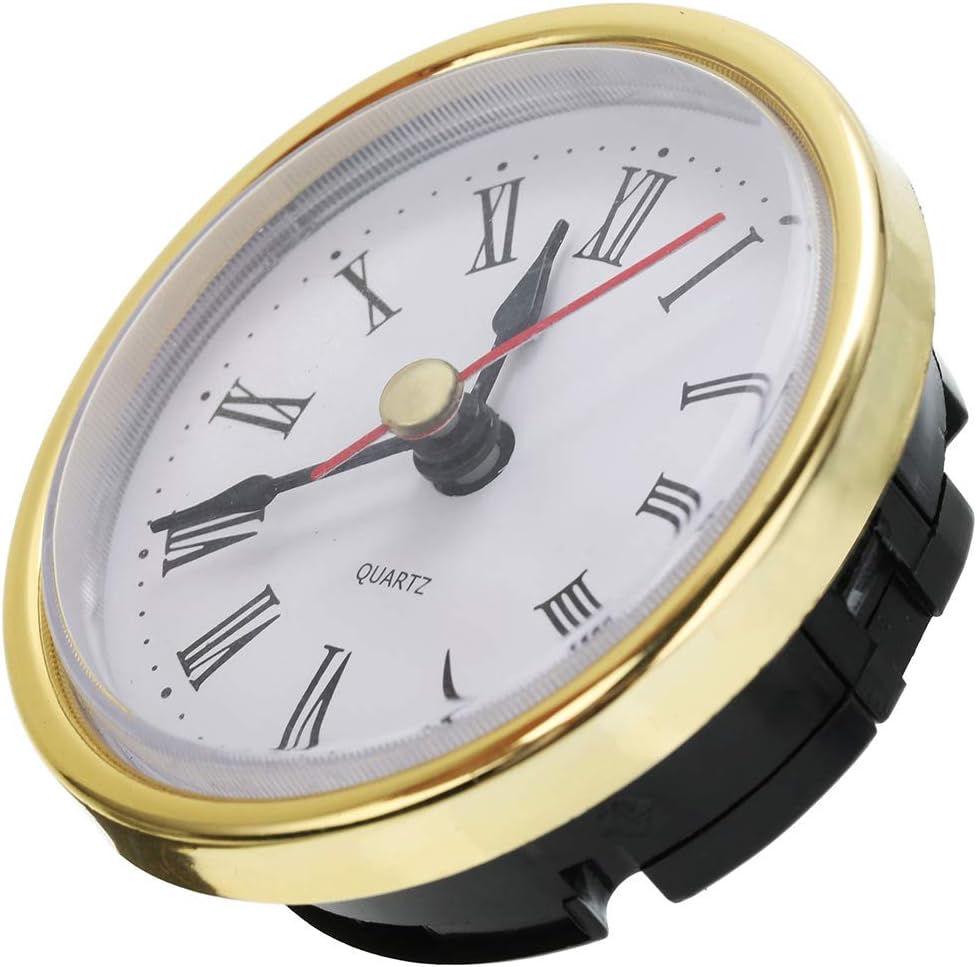 Emivery Classic Clock Movement 2-1/2 (65mm) Round Roman Numeral Quartz Clock Insert with Gold Trim Home Decor