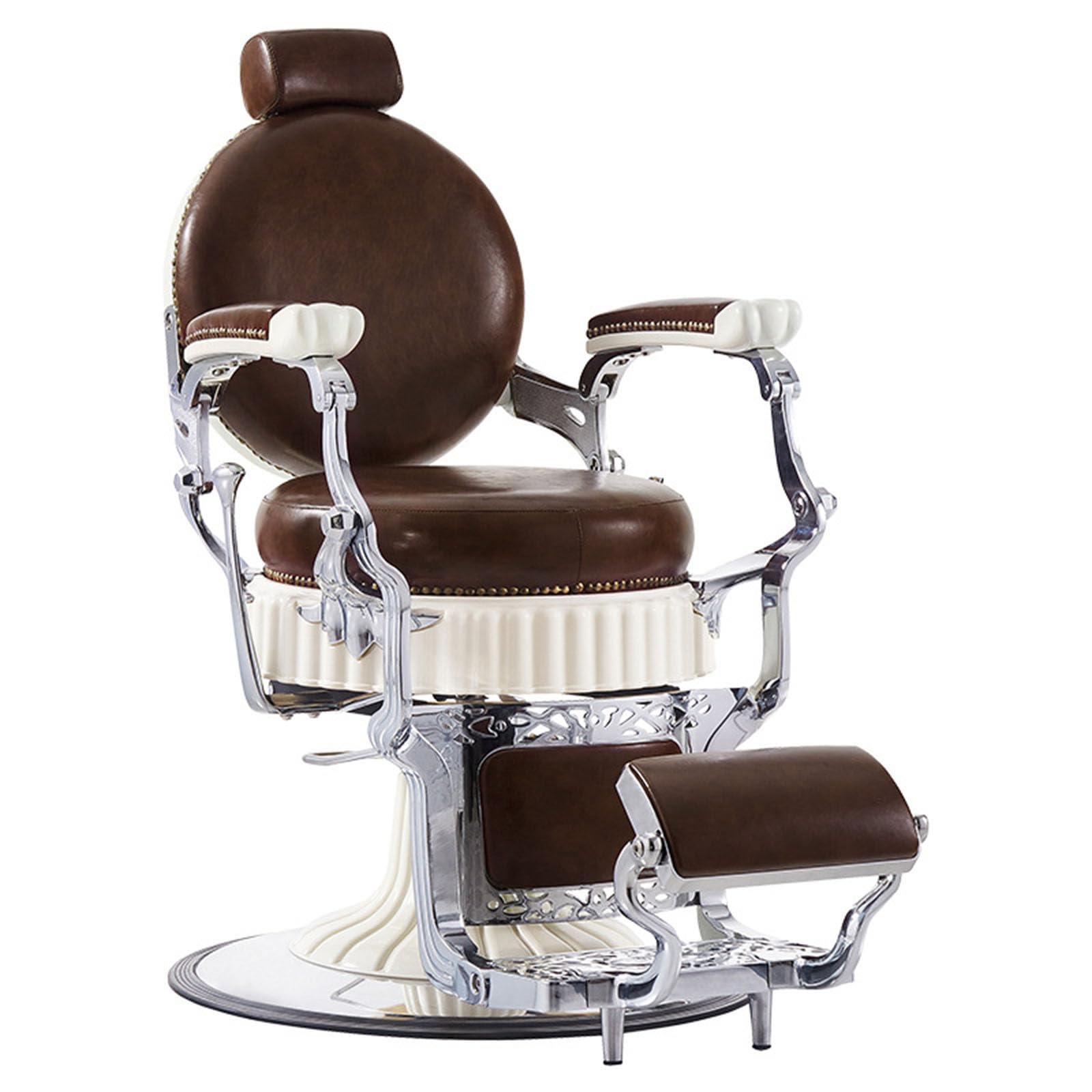 Vintage Elegance Barber Chair - Ergonomic Reclining Salon Chair with Synchronized Movement & Flip-Up Footrest,F