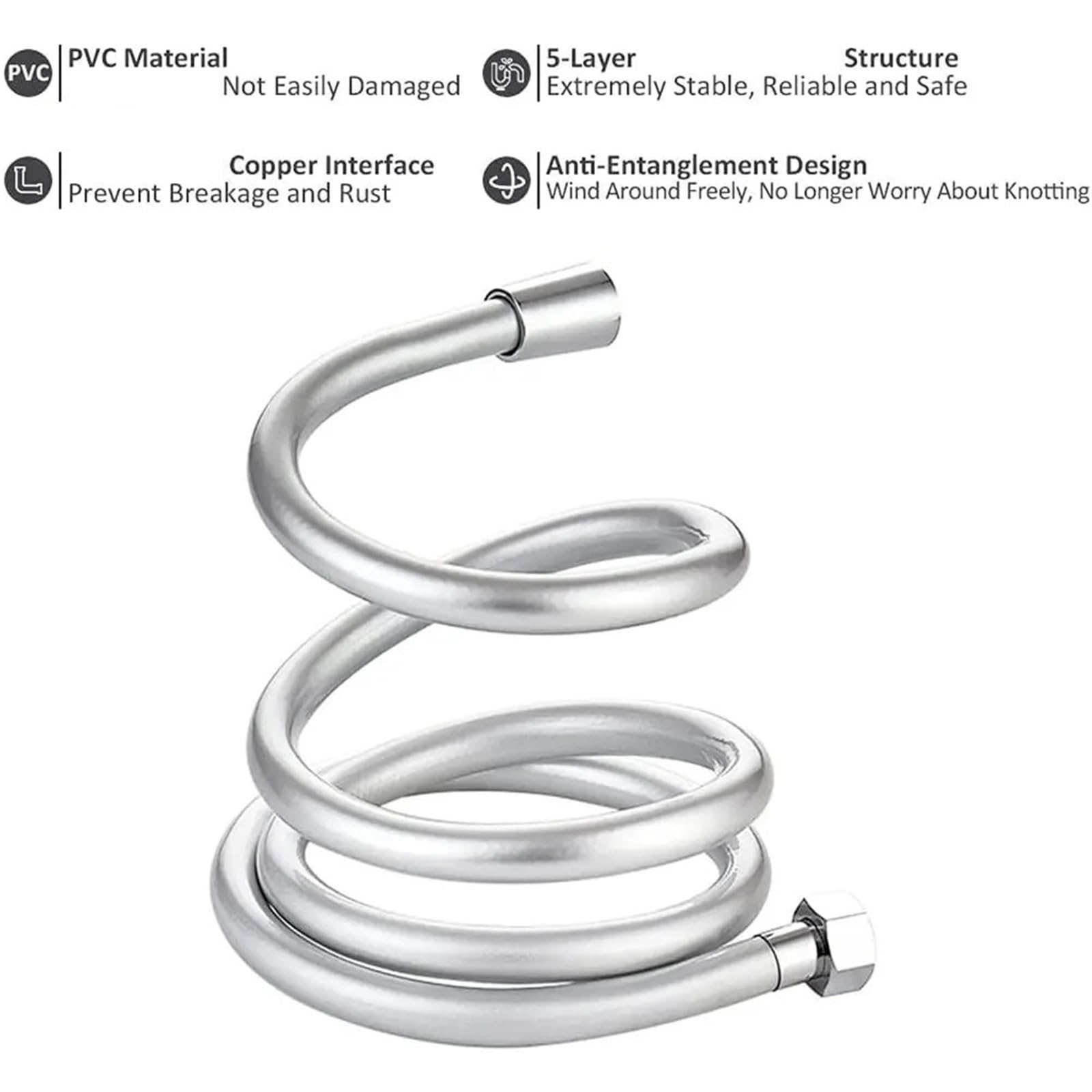 Flexo Ducha de Acero Inoxidable Manguera de Ducha de Mano de Alta presión Interfaz Universal Tubo de Ducha Flexible antienrollamiento Accesorio de baño(Type A-1.5meter)