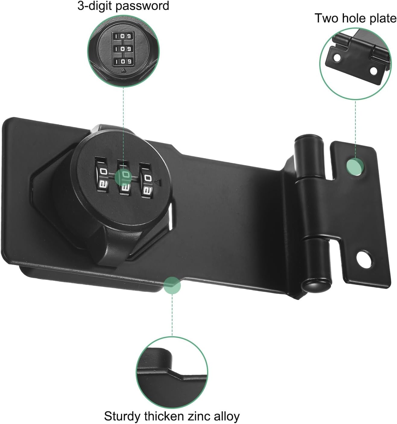 2-Pack Keyless Combination Lock, 3.5" Zinc Alloy Mechanical Password Twist Knob Hasp Locks Latch, 90 Degree Barn Door Lock for Cabinet/Closet/Garage/Drawers/Garden [Black]