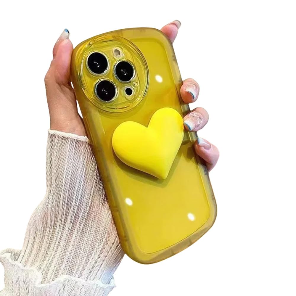 Coque silicone souple iPhone 13 Pro transparente avec design cœur jaune