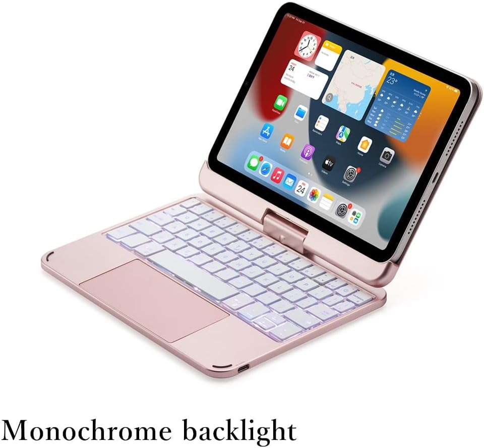 Magnetic 360 Rotating iPad mini 7 Keyboard, iPad mini 6th Generation Keyboard Case Touchpad 7 Colors Backlit Keyboard Rotatable Folio Keyboard Cover,Rosegold