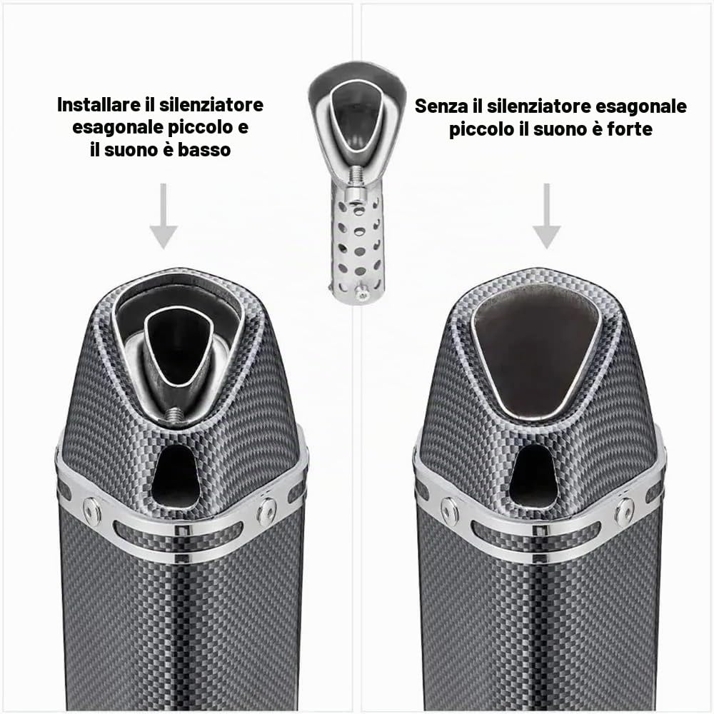 MOCOERL 38 – 51 mm 1,5 – 2", silenziatore di scarico per moto con DB Killer rimovibile per Street Bike Moto Scooter Yamaha Suzuki (stile fibra di carbonio)