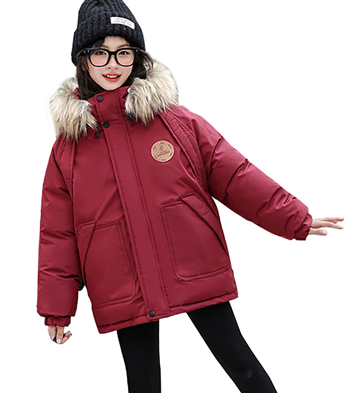 Cappotto per bambini e bambine invernali, calde, giacca per bambini, piumino a metà lungo, con cappuccio in pelliccia
