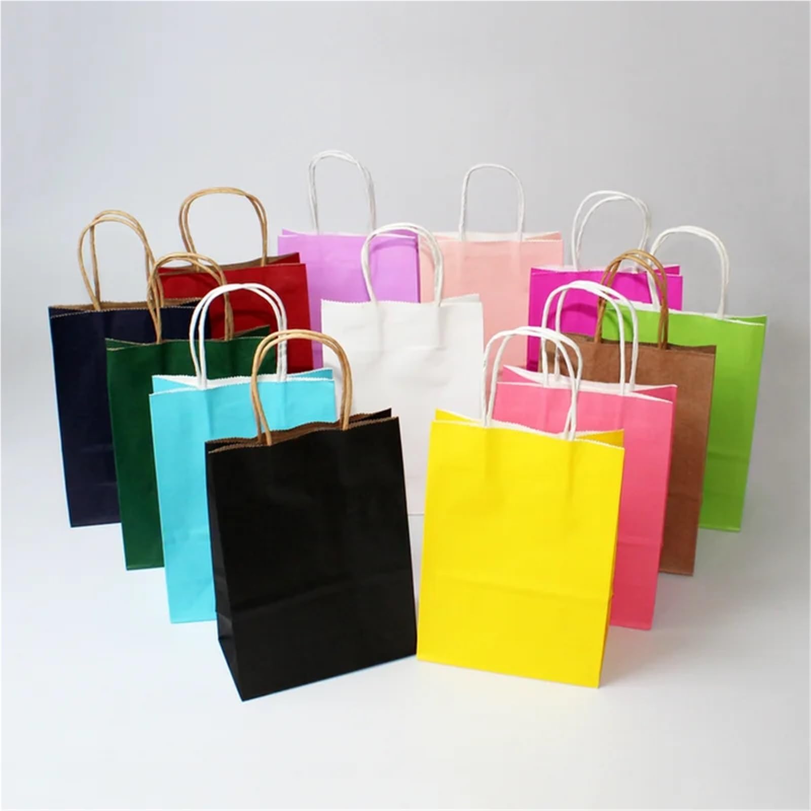 Bolsas de papel multifunción colores suaves con asas, 20 unidades, for regalo festival, compras, embalaje kraft para Envolver Regalos(Black,21x27x11cm)