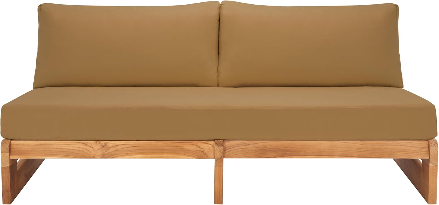SAFAVIEH Couture Outdoor Collection Julianne Natural/Brown Teak Solid Wood Patio Sofa