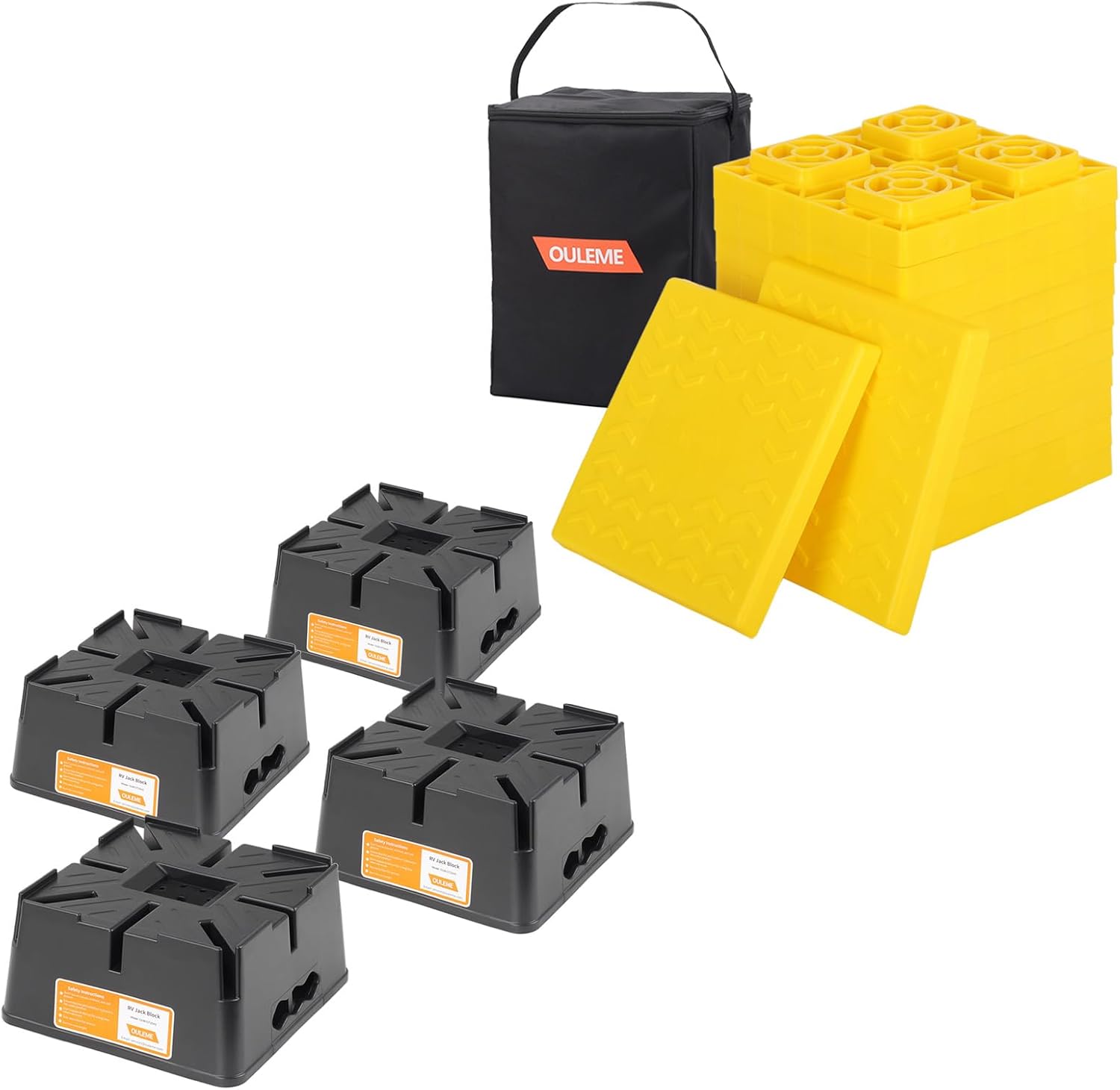 OULEME 12 Pack RV Leveling Blocks with Carry Bag, Trailer Jack Block (4 Pack)