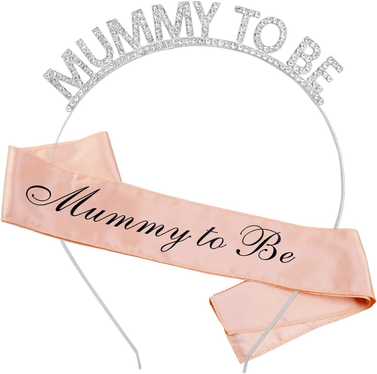 HOWAF Baby Shower Sash Party Decoration Mummy To Be Sash and Tiara, Mummy To Be Rhinestone Crown Headband Mum To Be Gifts Party Accessories for Her, White And Rose Gold