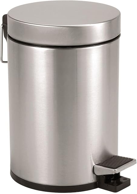 Axentia Cosmetic Bin Stainless Steel Matte Brushed & Rustproof Pedal Bin 3 L Cosmetic Rubbish Bin with Lid Rubbish Bin with Pedal Bin for Bathroom & Toilet, Silver/Black, 17 x 17 x 25 cm