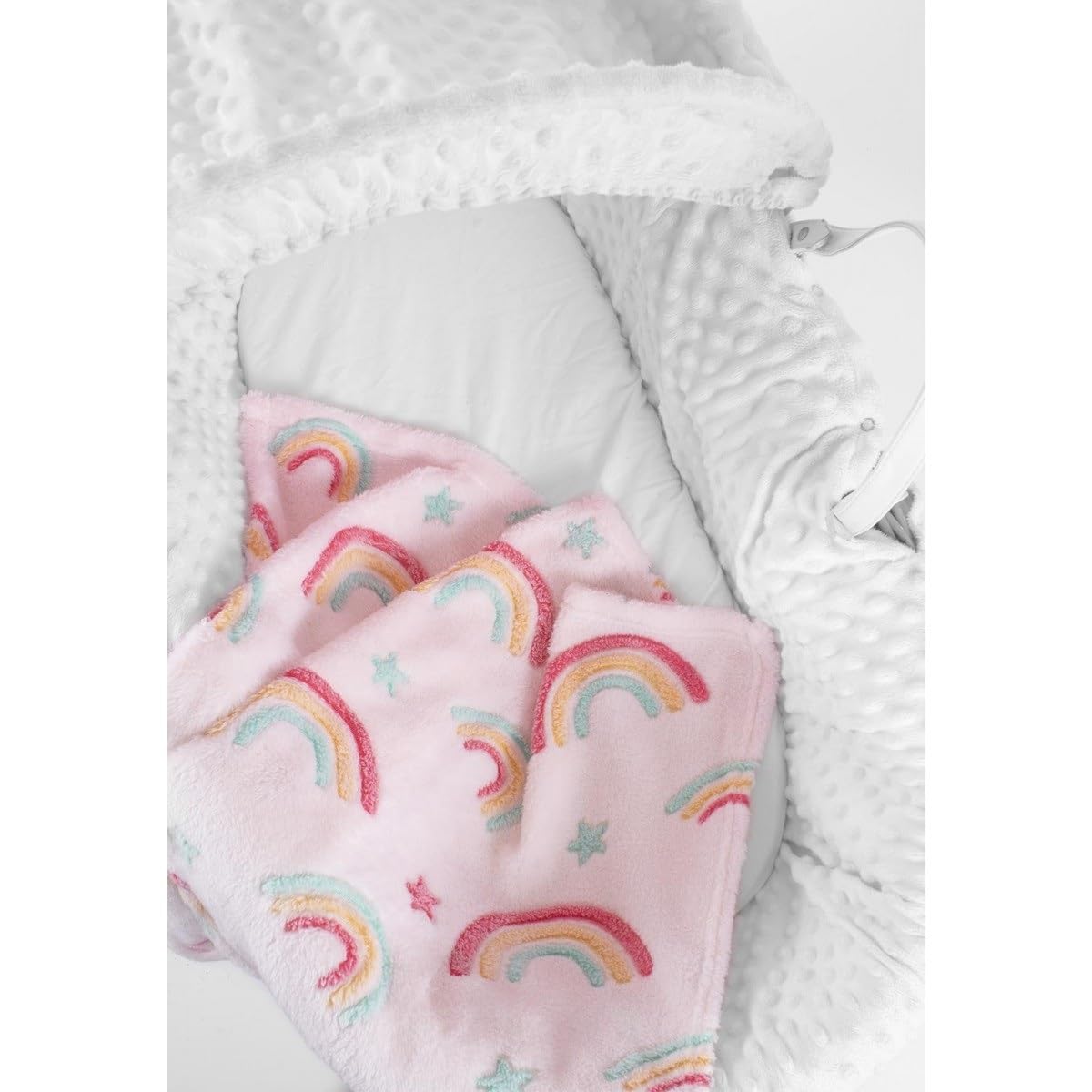 OnlyBee Baby Boy Girl Soft Fleece Rainbow Blanket Newborn for Pram Car Crib Moses Basket 75cm x 100cm - Image 2