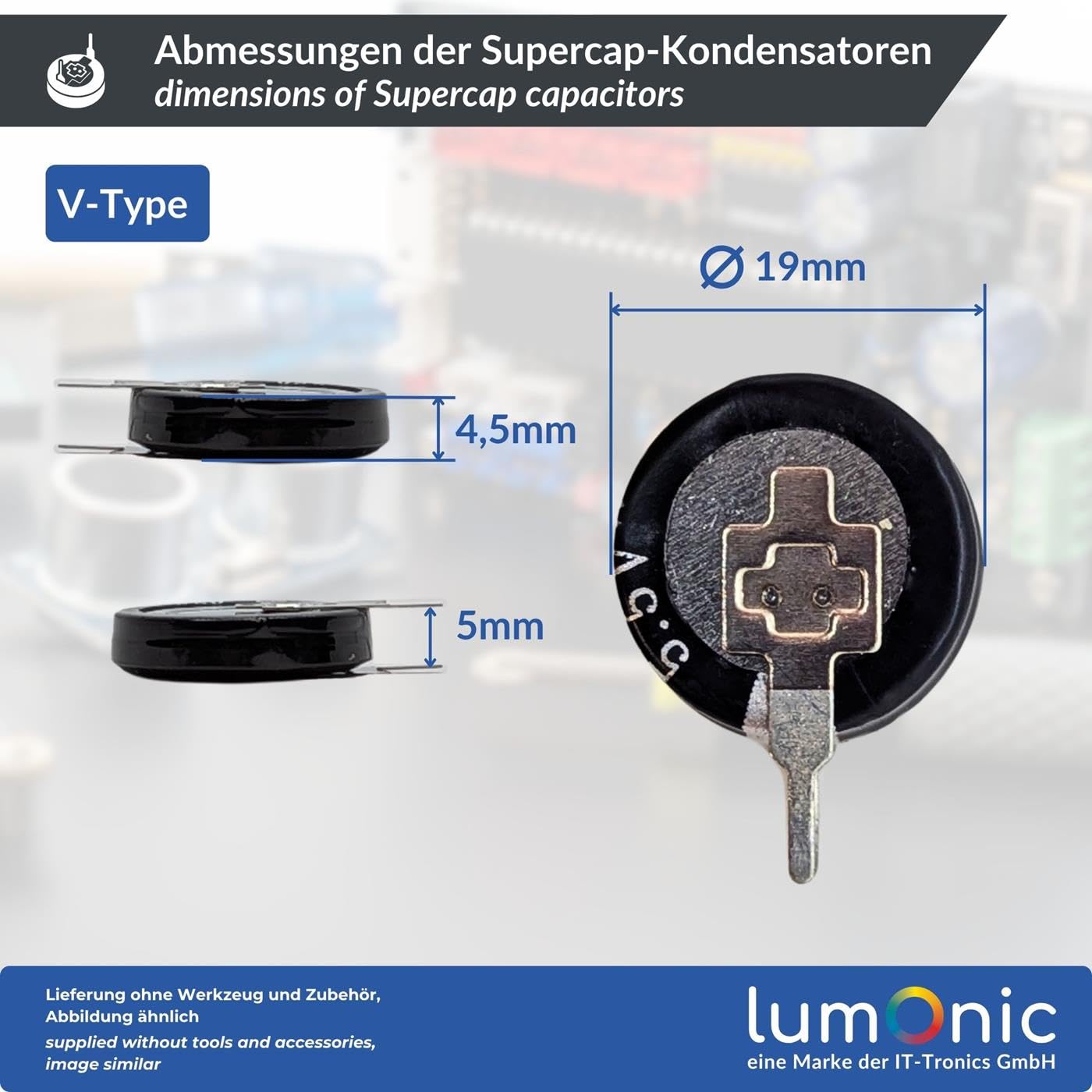 Lumonic Supercap 1,0F 5,5V V-Type EDLC Monoblocco Protezione da sfarfallio Backup PLC Riscaldamento