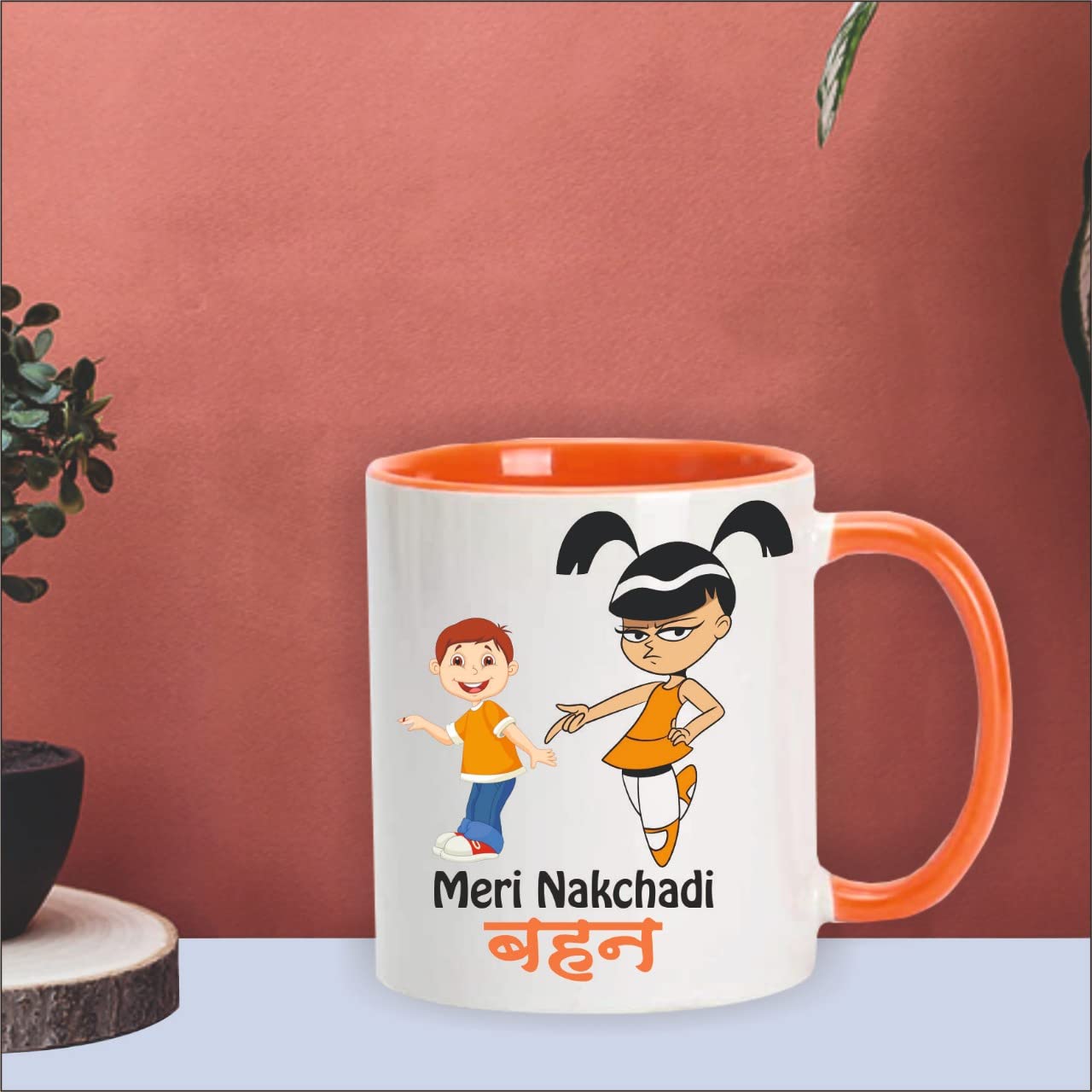 GIFT JAIPUR Meri Nakchadi Behen Orange Handle White Ceramic Mug- Gift for Sister from Brother on Birthday Rakhi rakshabandhan bhaidooj Return Gift