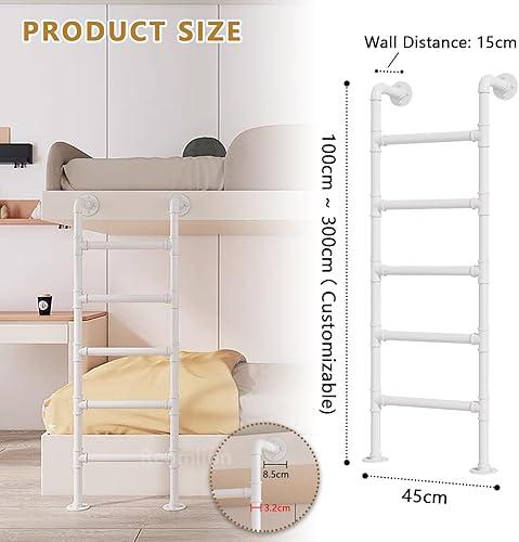 Miniatura 2 de White Bunk Bed Ladder for High Bed, Wrought Iron Loft Attic Ladder Wall Mounted Metal Step Ladder with Kit for HomeSmall SpacesOutdoor Rooftops,