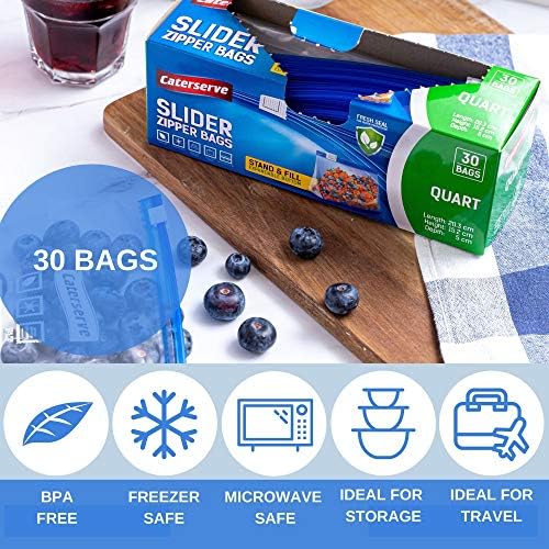 Slider Freezer Bags  Quart 1L ziplock Bags  Resealable Food Bags for Food Storage Travel,  Stand and Fill Expandable Bottom  Freezer and Microwave Safe 30 Bags