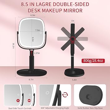 Vanmirr Height Adjustable Lighted Makeup Mirror with Magnification-Black