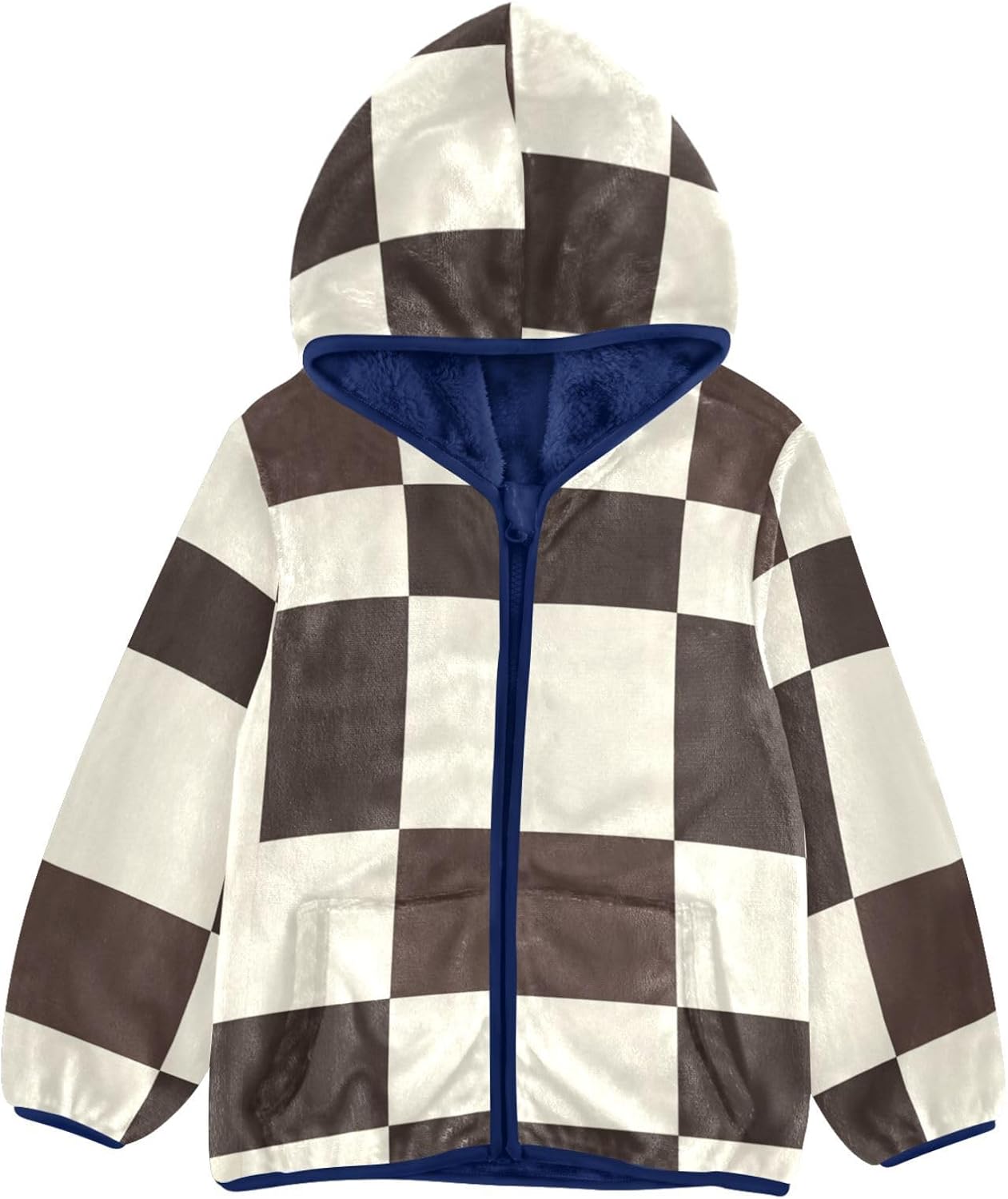 Brown Geometric Plaid Toddler Winter Jackets Outerwear Jackets & Coats Navy Blue Baby Boys Hoodie