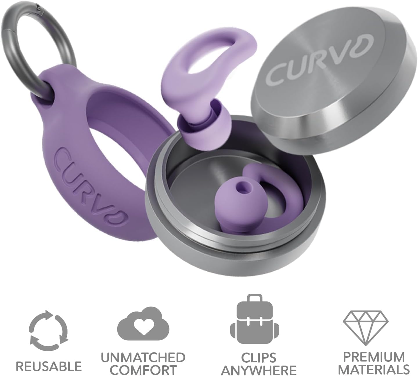 CURVD Ear Plugs for Sleeping, Noise Blocking Earplugs, 28dB SNR (Purple)