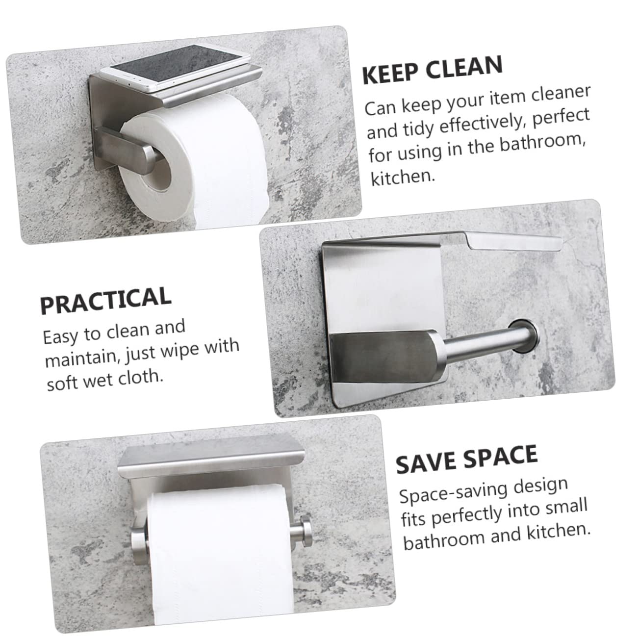 Portarrollos 304 Papel de Acero Inoxidable Higiénico Plata | Estante de Almacenamiento, Diseño Ahorra Espacio, Montaje en Pared para Cocina y Baño
