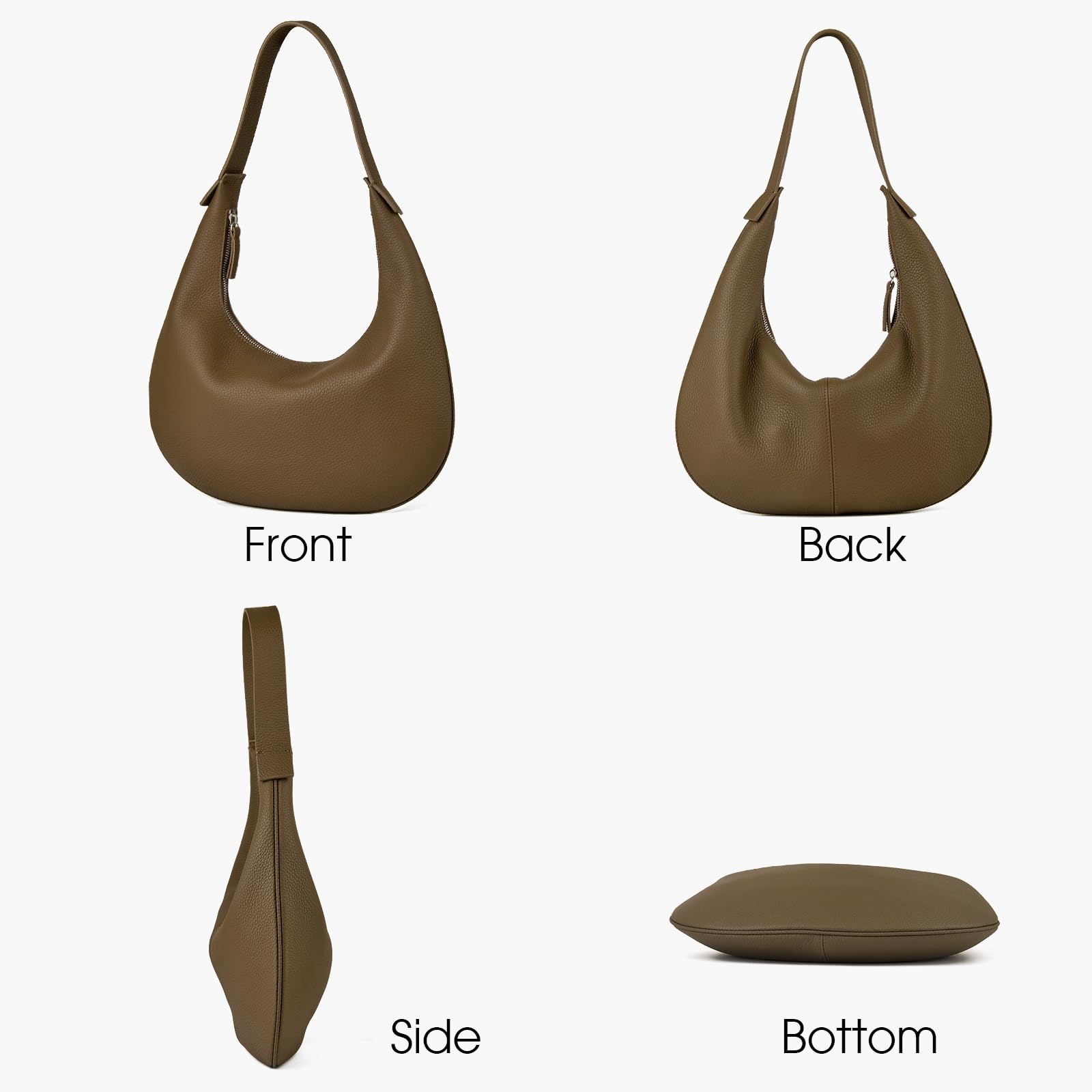 DONNAIN Sac a Main Femme en cuir pleine fleur, sac à main en forme de croissant, Sac Fourre Tout Femme avec des larges bretelles