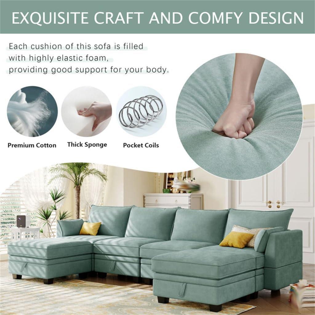 Large U-Shape Modular Sectional Sofa, Convertible Bed with Reversible Chaise for Living Room, Storage Seat