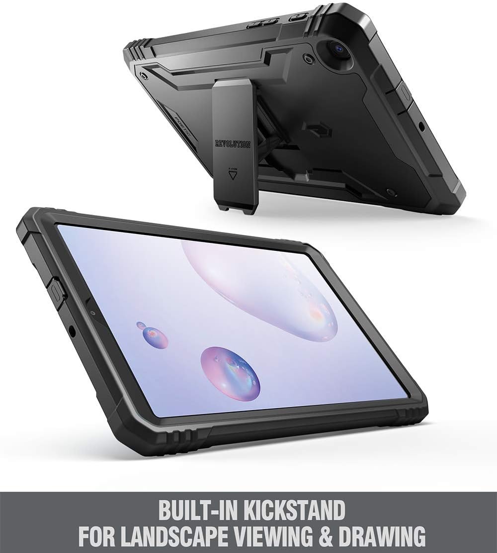 Poetic Revolution Series Designed for Samsung Galaxy Tab A 8.4 2020 Kickstand Rugged Case,Model SM-T307, Full-Body Heavy Duty Case, Built-in-Screen Protector, Black