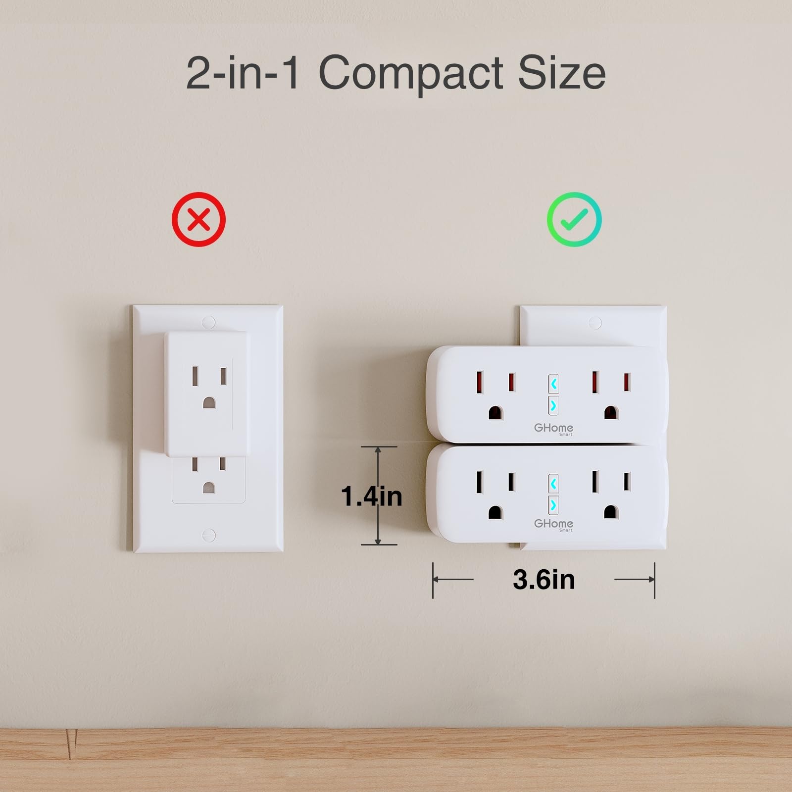 15A Dual Smart Plug 4 Pack GHome Smart Plugs That Work with Alexa and Google Home 2-in-1 Compact — view 8
